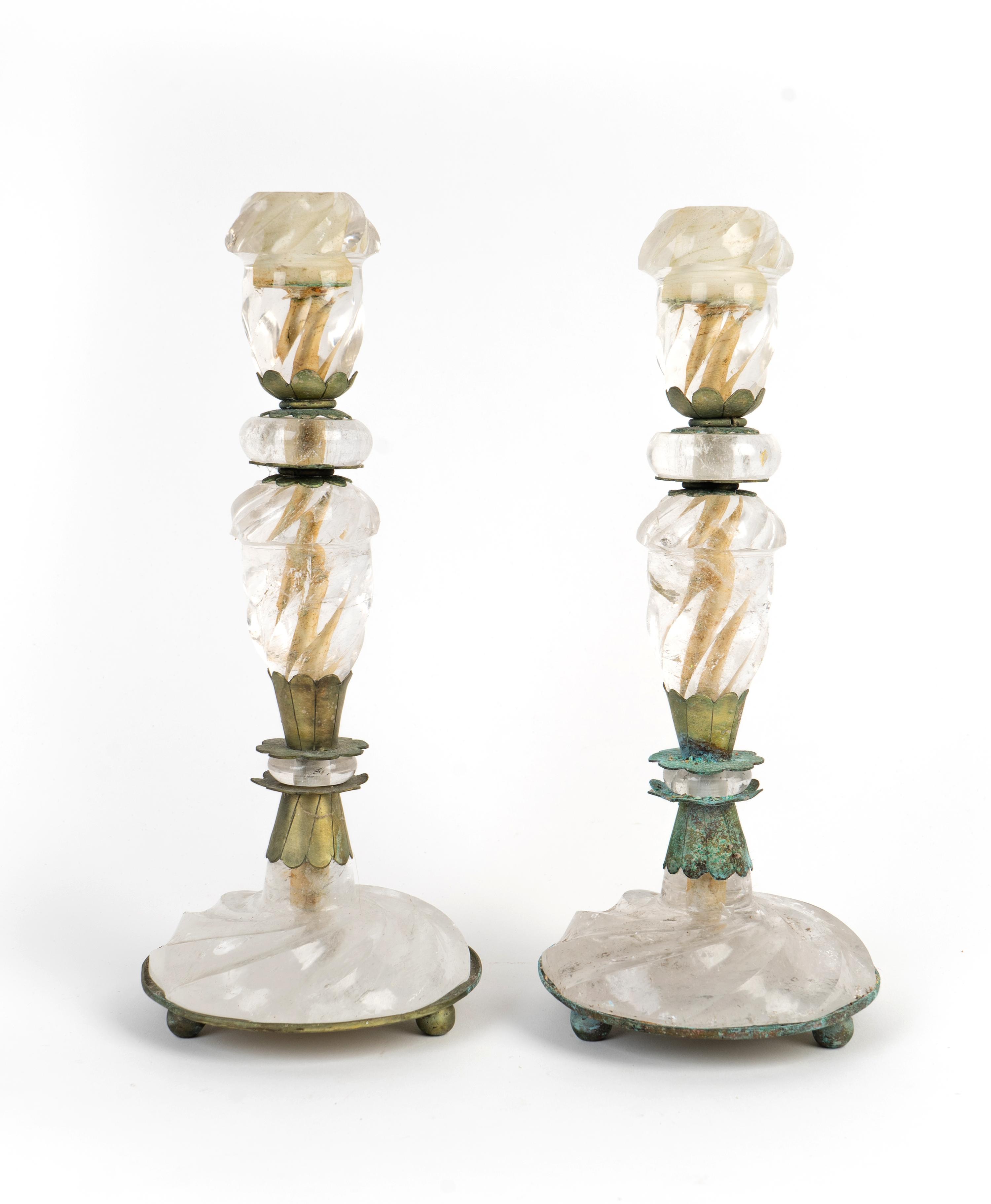 A Pair of Rock Crystal Candlesticks