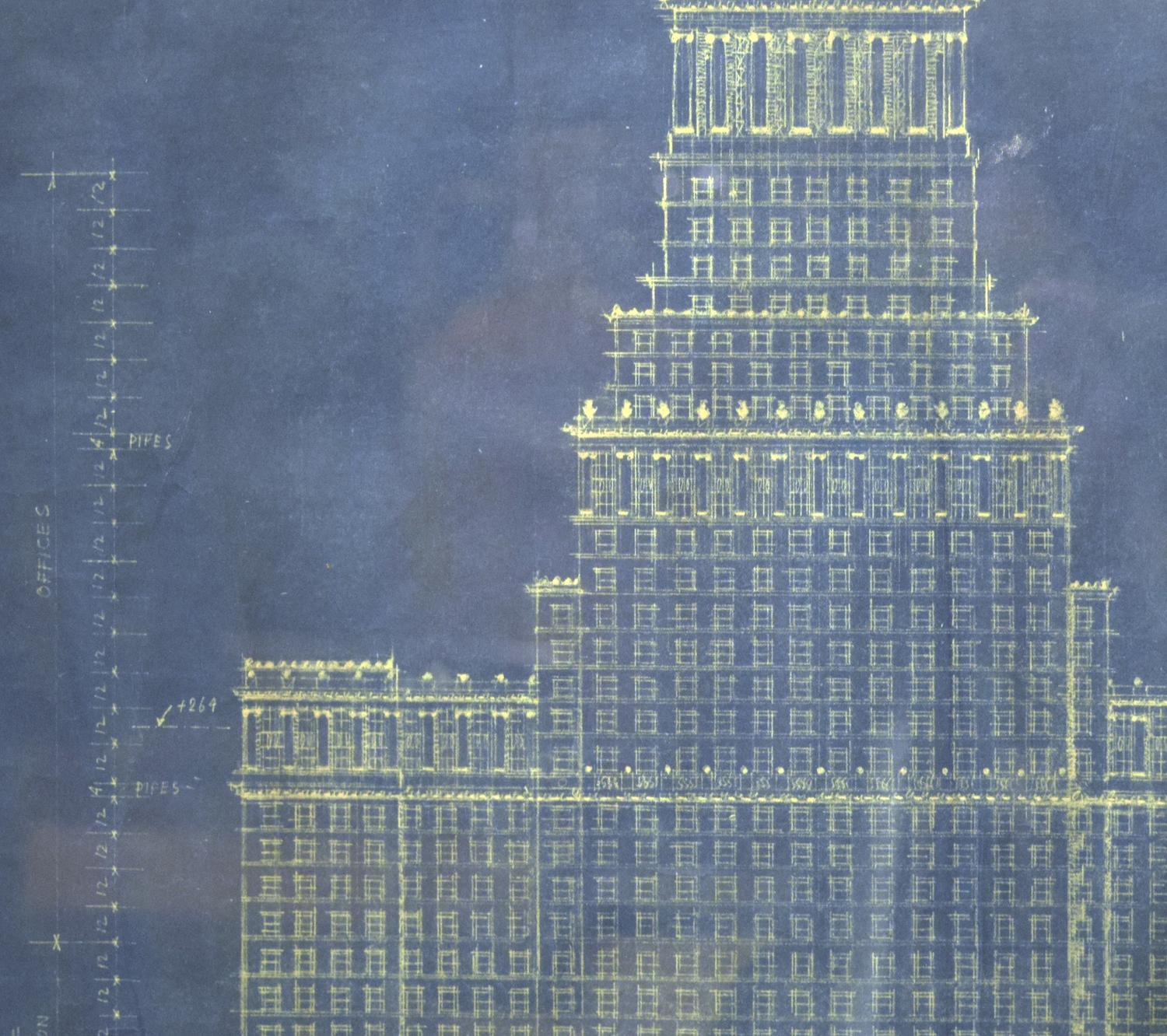 A Blue Print Drawing Signed "Ch. Nov. 1928. Geri A Riedl" 34-1/2 x 24 x 1-1/2 inches (framed) — United States, Circa 1928