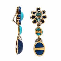 Turquoise, Lapis Lazuli, and Diamond Convertible Earrings
