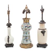 Three Chinese Porcelain Vases Mounted as Lamps