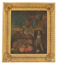 King Charles Spaniel with Tropical Fruit in a Landscape