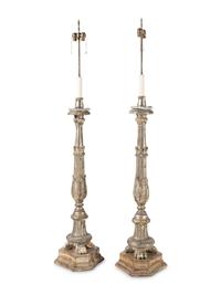 A Pair of Italian Silvered Wood Torchères