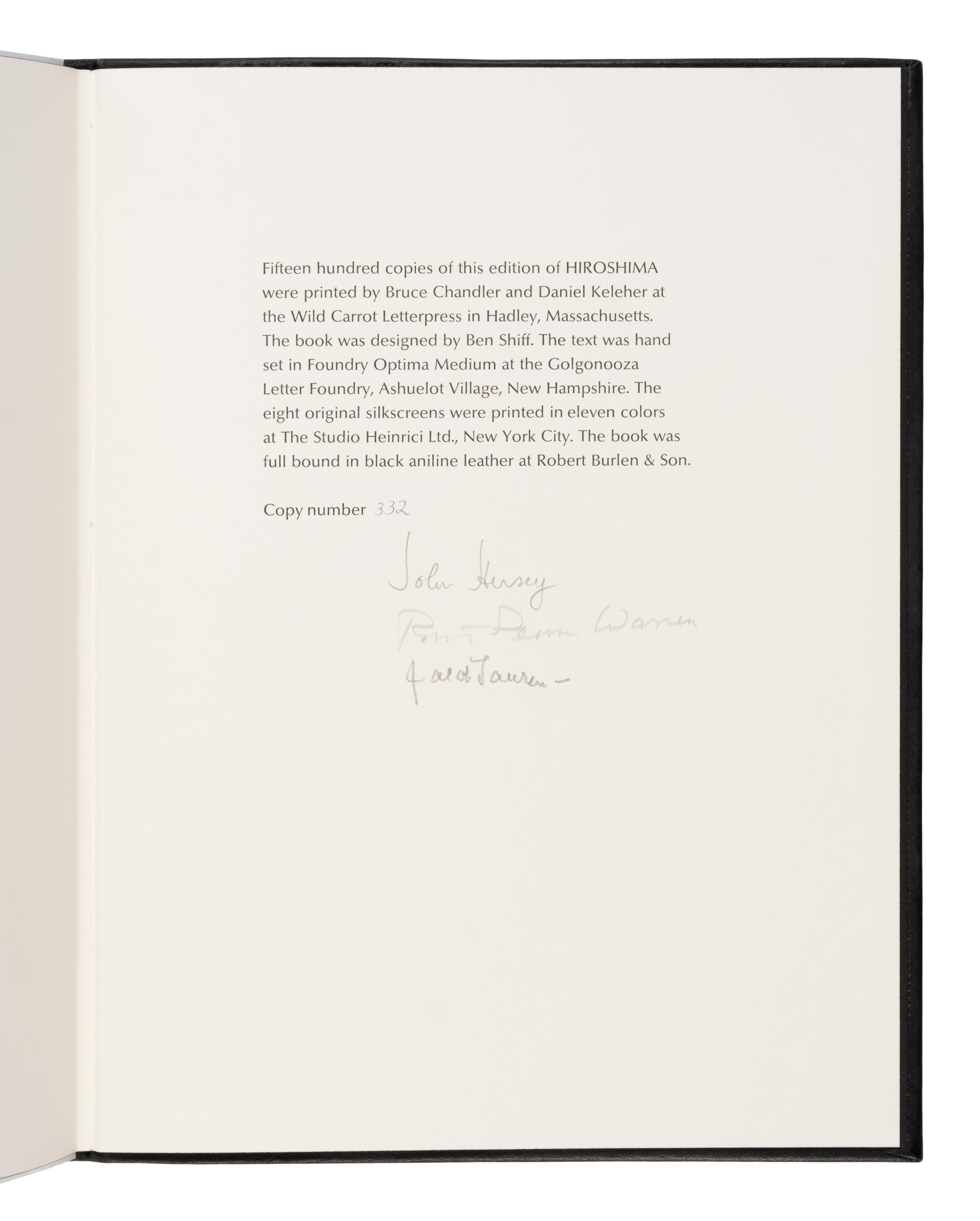 Hersey, John (1914-1993). -- Lawrence, Jacob (1917-2000), illustrator. Hiroshima . New York: The Limited Editions Club, 1983.