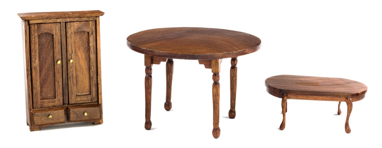A Group of Three Furniture Articles Height of table 2 5/8 x diameter of top 4 inches. — B. Leo Fallert