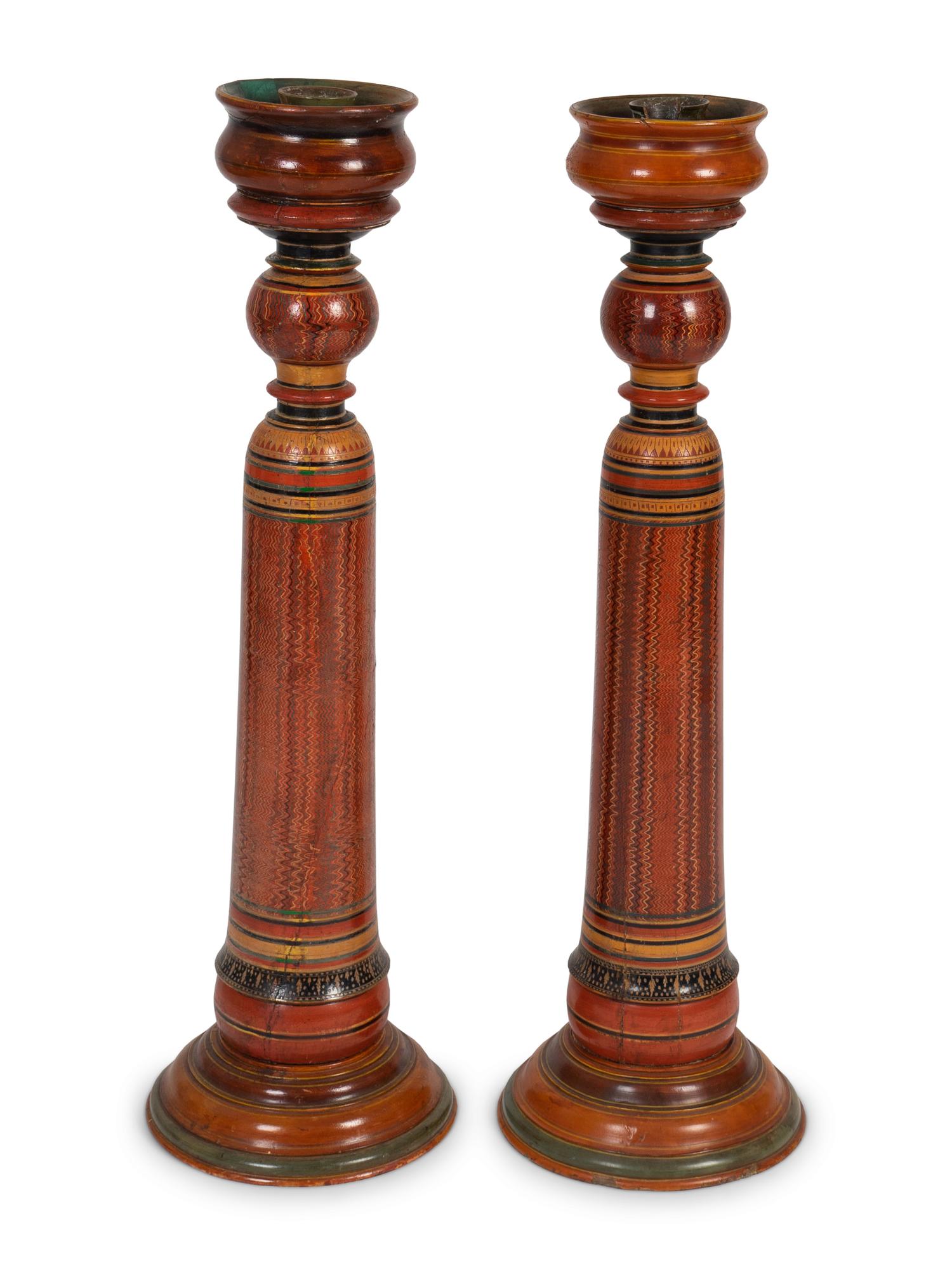 A Pair of Moroccan Painted Candlesticks — 20TH CENTURY