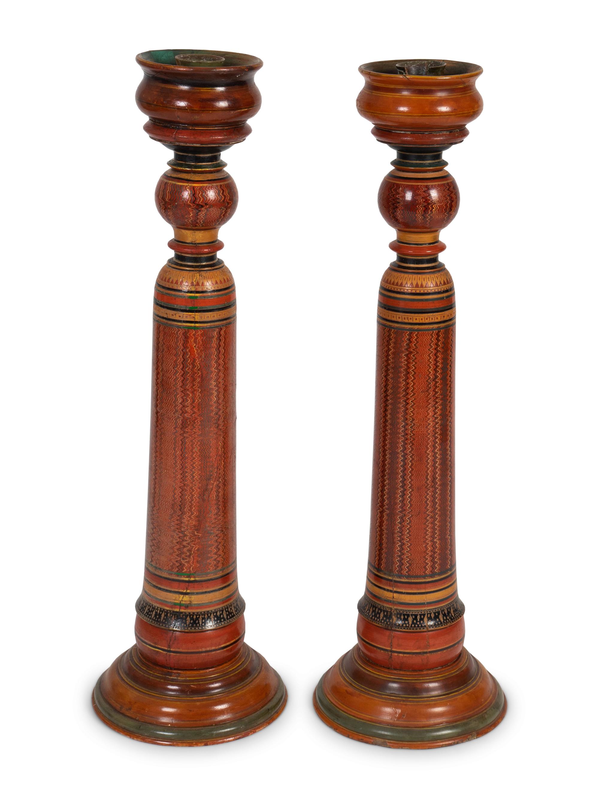 A Pair of Moroccan Painted Candlesticks — 20TH CENTURY