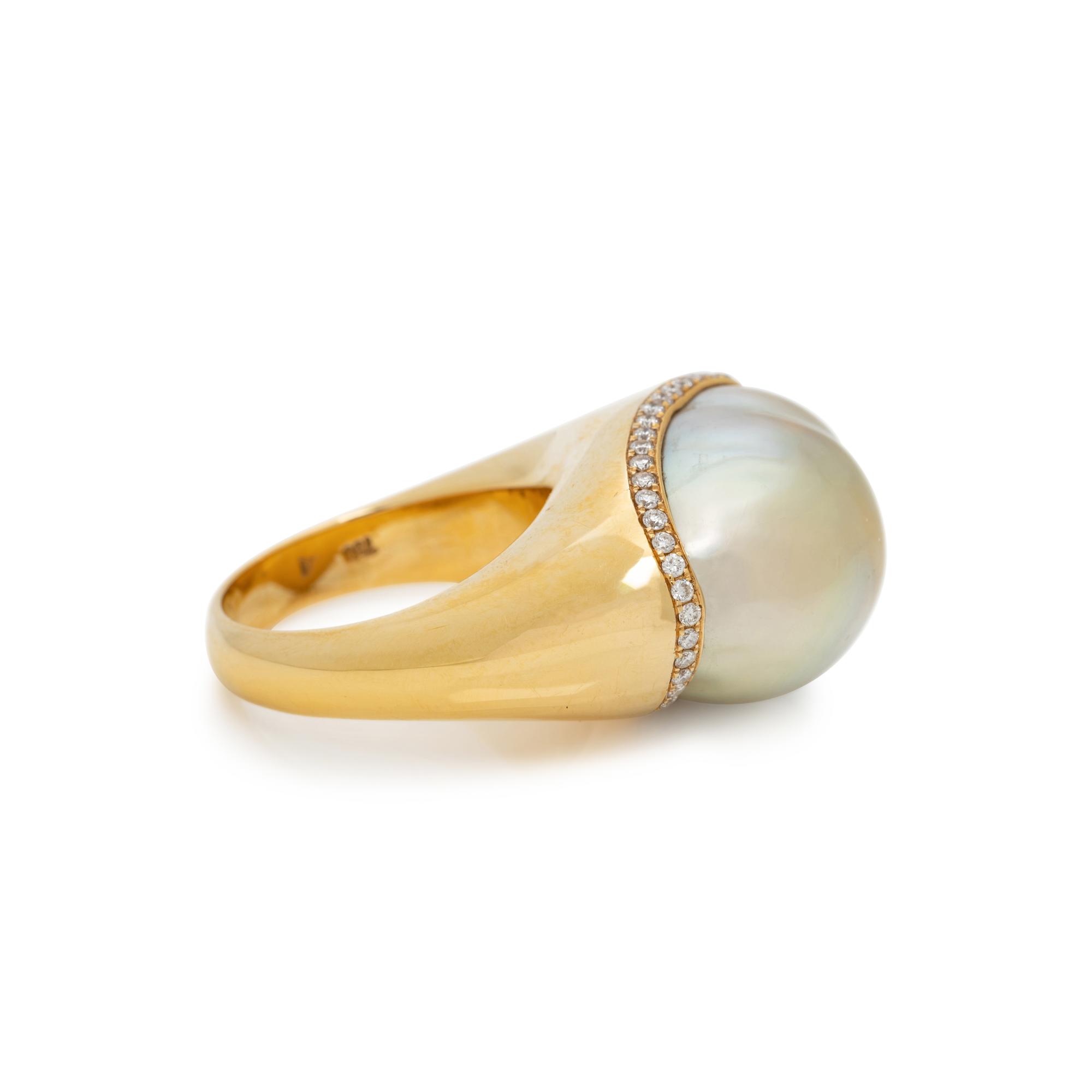 YELLOW GOLD, GOLDEN BAROQUE CULTURED PEARL AND DIAMOND RING