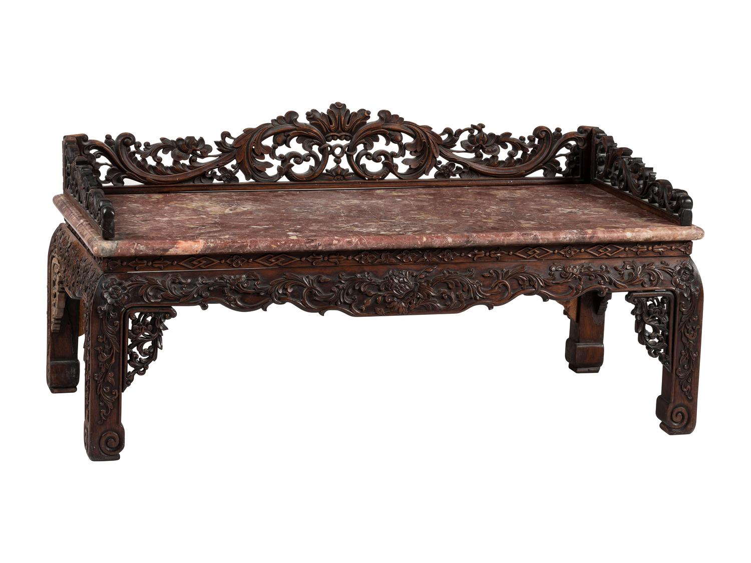 A Chinese Carved Hardwood Four-Piece Furniture Suite