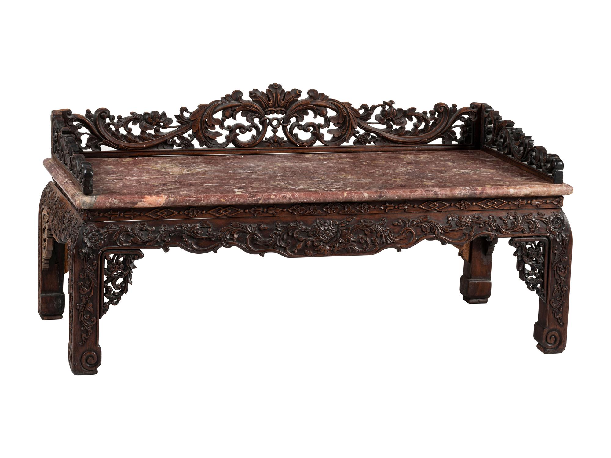 A Chinese Carved Hardwood Four-Piece Furniture Suite
