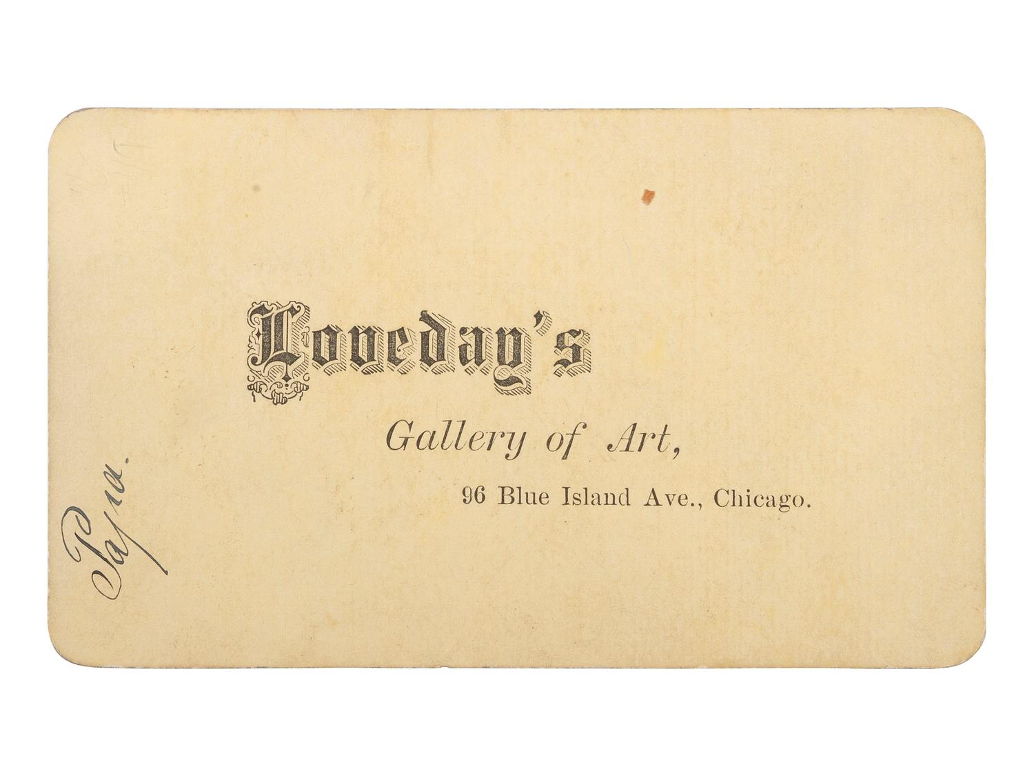 [EARLY PHOTOGRAPHY]. Occupational CDV of a gentleman with a photo retouching tent or shroud. Chicago, IL: Loveday's Gallery of Art, n.d.