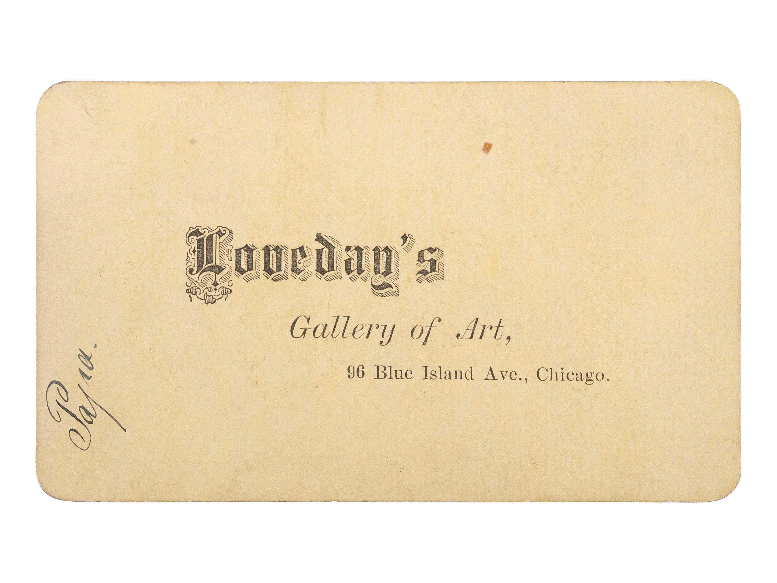 [EARLY PHOTOGRAPHY]. Occupational CDV of a gentleman with a photo retouching tent or shroud. Chicago, IL: Loveday's Gallery of Art, n.d.