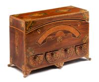 An English Marquetry and Mahogany Jewelry Casket Height 10 x width 15 x depth 6 inches. — 19TH CENTURY