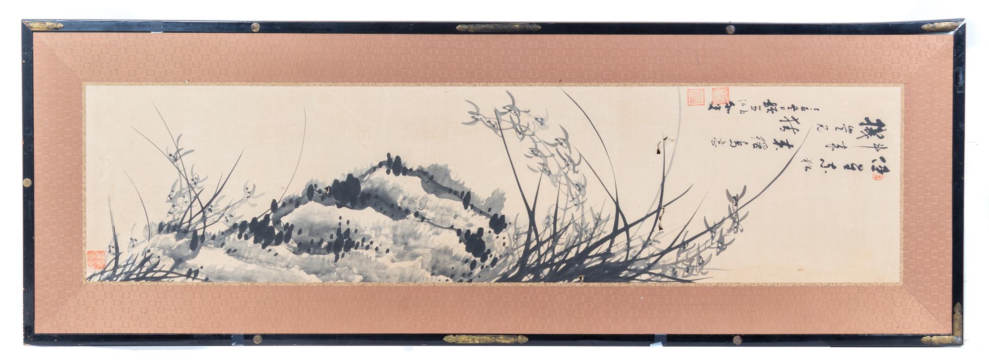 A Chinese Ink and Color Painting on Paper Height 60 x width 20 1/4 inches.