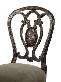 A Pair of French Mother-of-Pearl Inlaid Ebonized Side Chairs