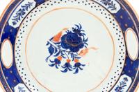 A Pair of Chinese Export Gilt Decorated Blue and Red Enameled Porcelain Plates