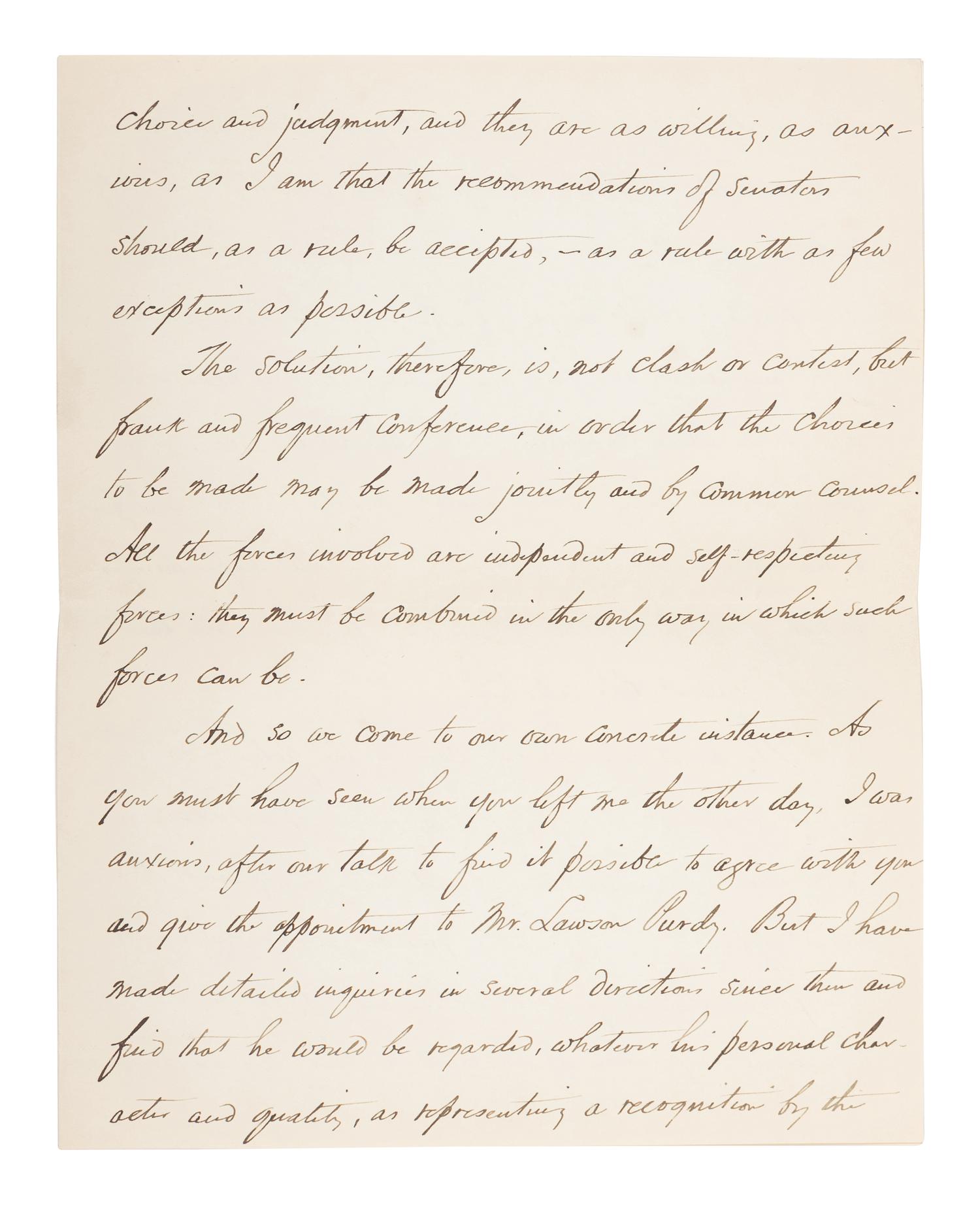 WILSON, Woodrow (1856-1924). Two autograph letters signed, as President, to Senator James A. O'Gorman, 20 April and 5 May 1913, regarding the appointment of the Collector of the Port of New York, comprising: