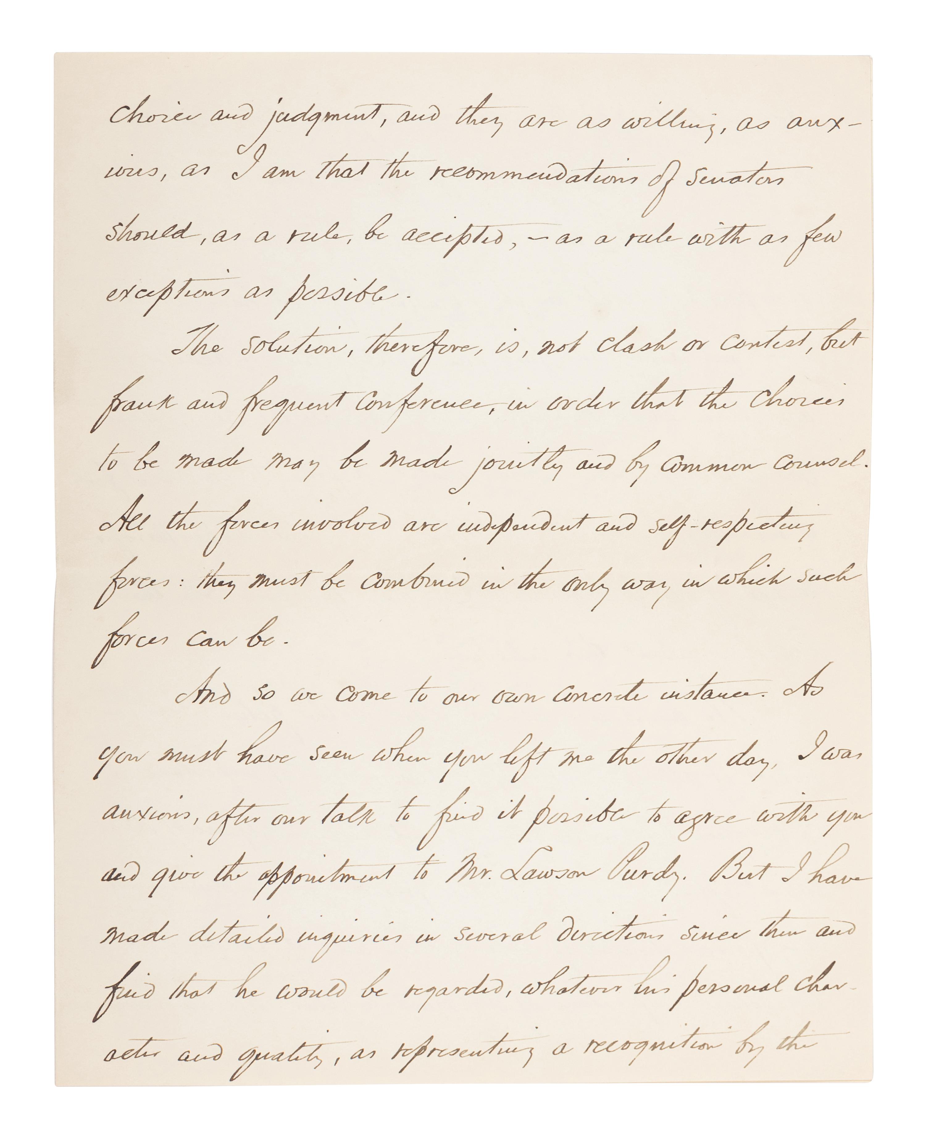 WILSON, Woodrow (1856-1924). Two autograph letters signed, as President, to Senator James A. O'Gorman, 20 April and 5 May 1913, regarding the appointment of the Collector of the Port of New York, comprising: