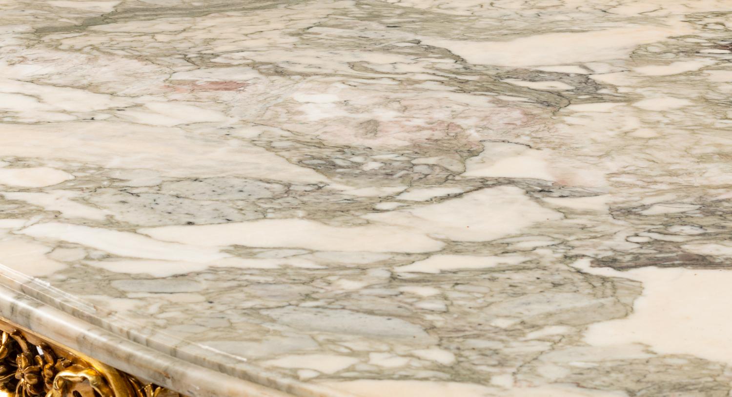 A Louis XV Style Giltwood Marble-Top Table