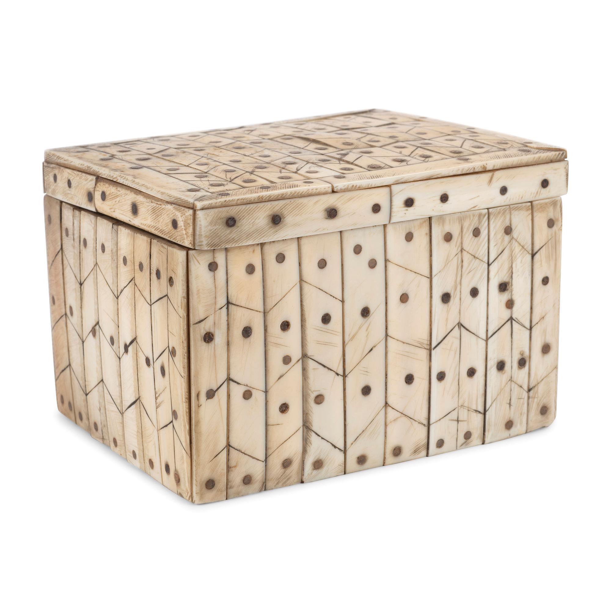 Inupiat Wood Box, with Bone Inlay