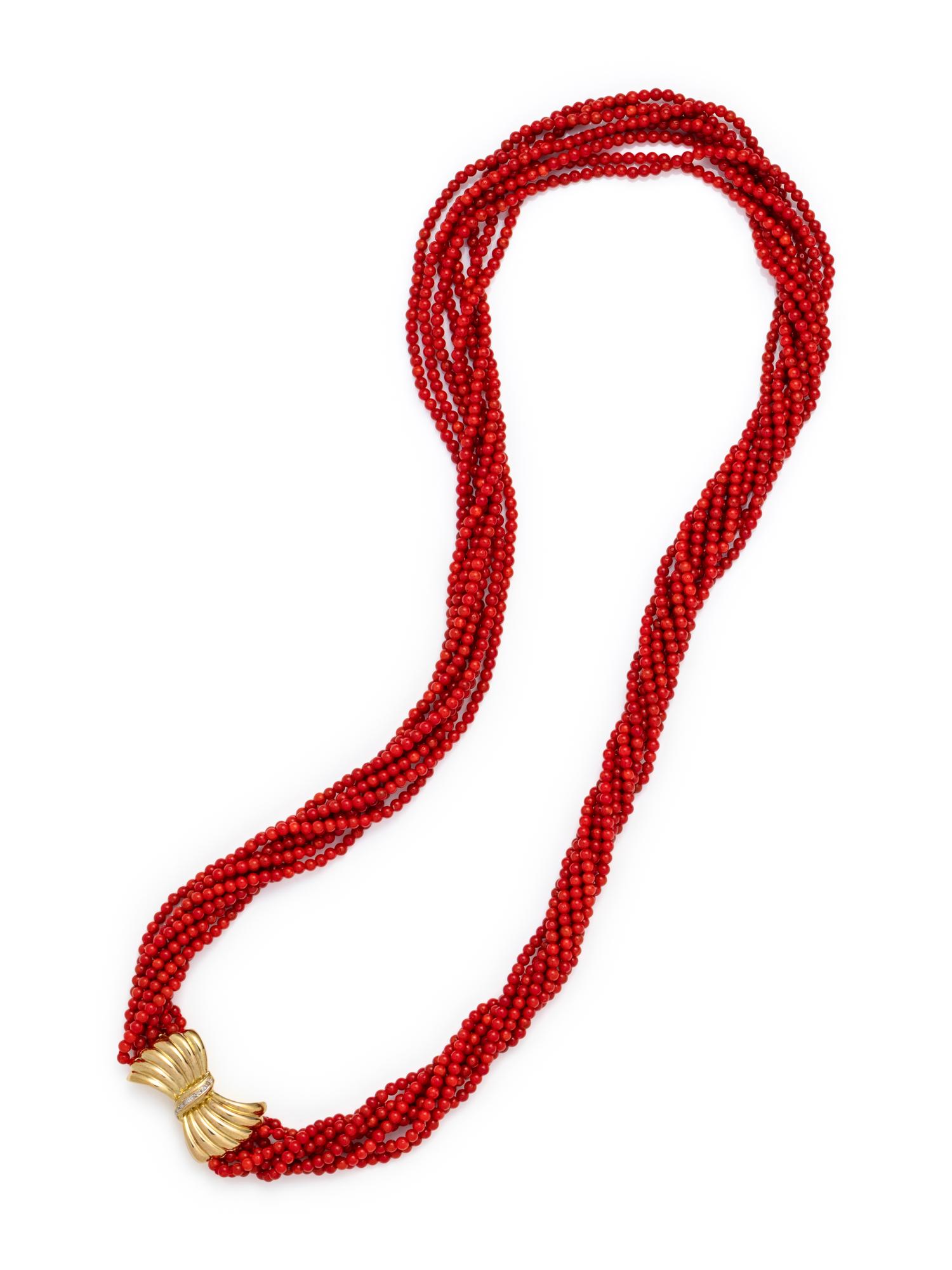 YELLOW GOLD AND CORAL TORSADE NECKLACE