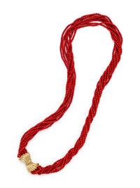 YELLOW GOLD AND CORAL TORSADE NECKLACE