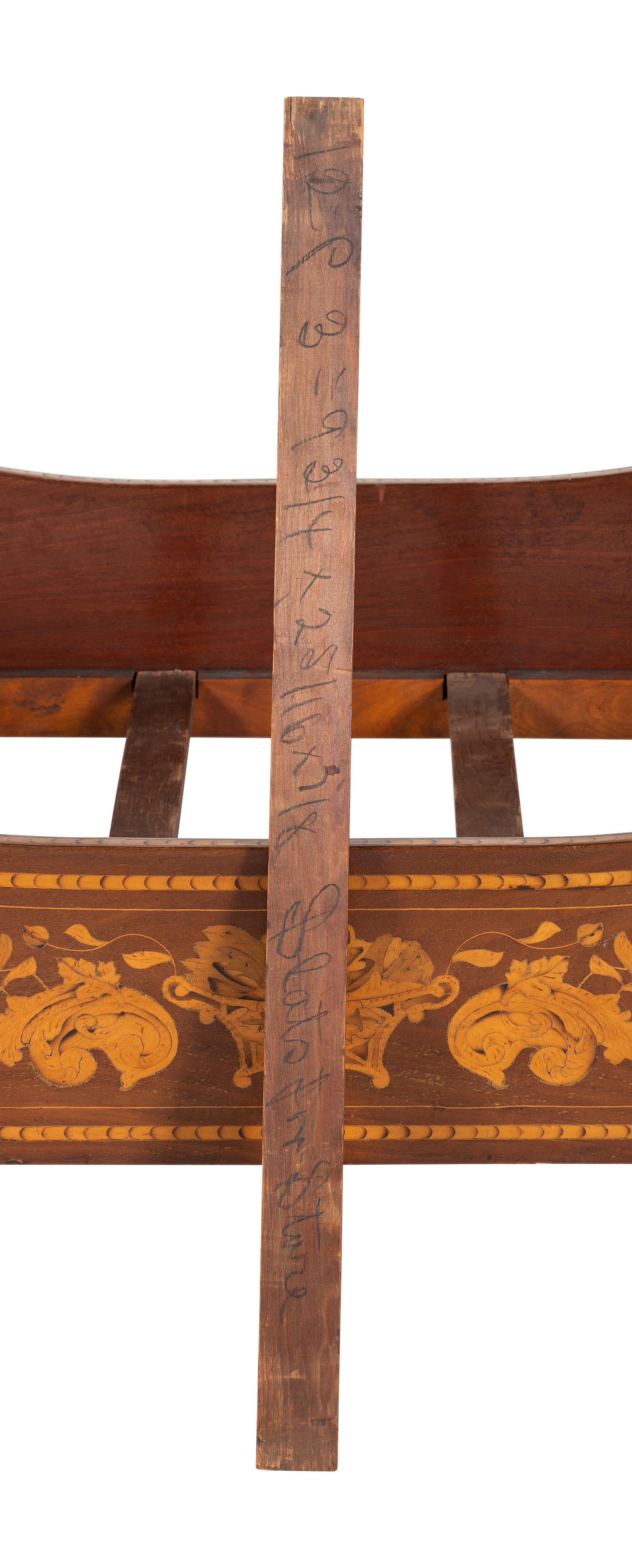 A Dutch Mahogany and Marquetry Sleigh Bed