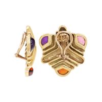 YELLOW GOLD AND MULTIGEM EARCLIPS