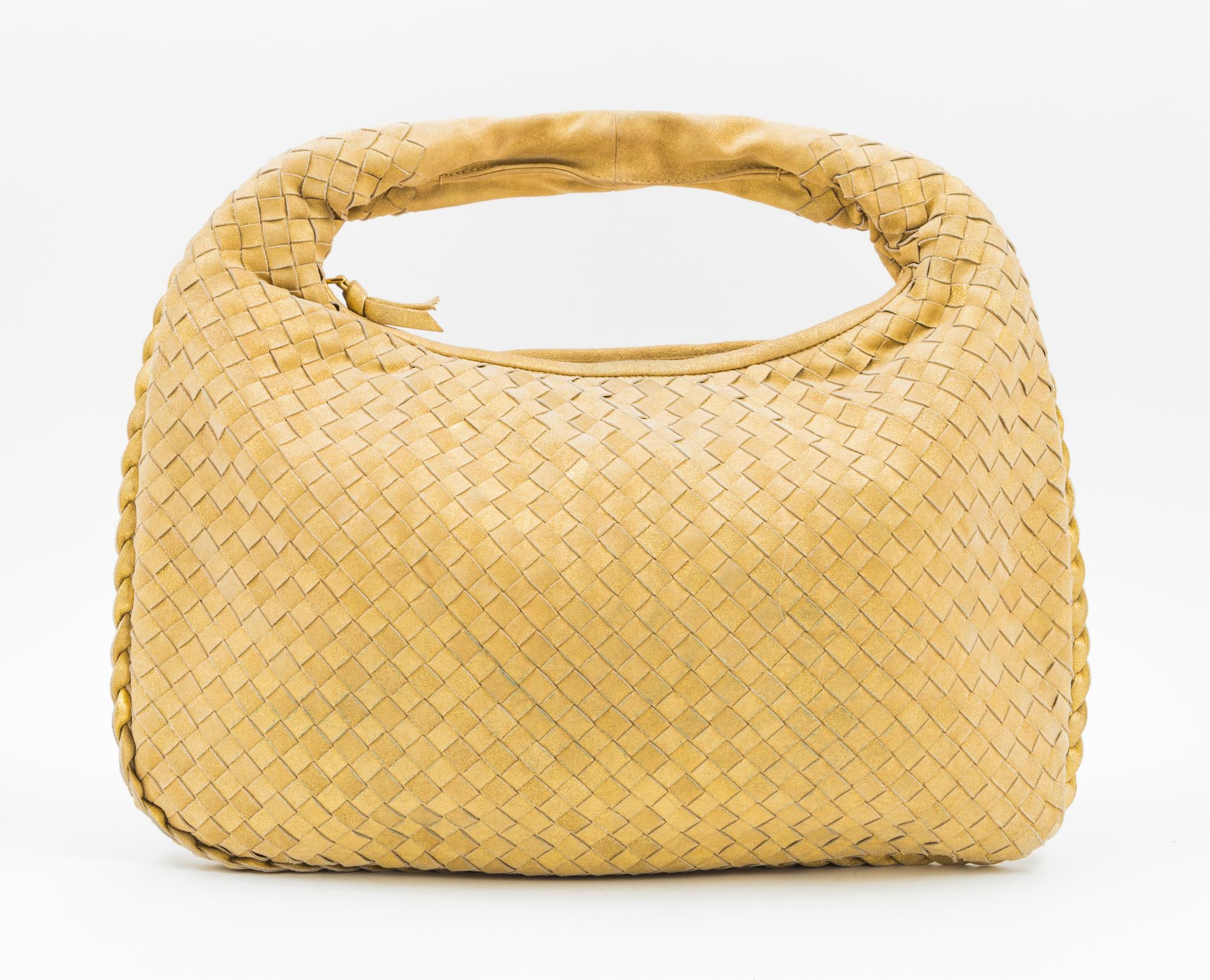 A Bottega Gold Shimmer Intrecciato Medium Hobo Bag, 16" x 10" x 1"; Strap Drop: 6".