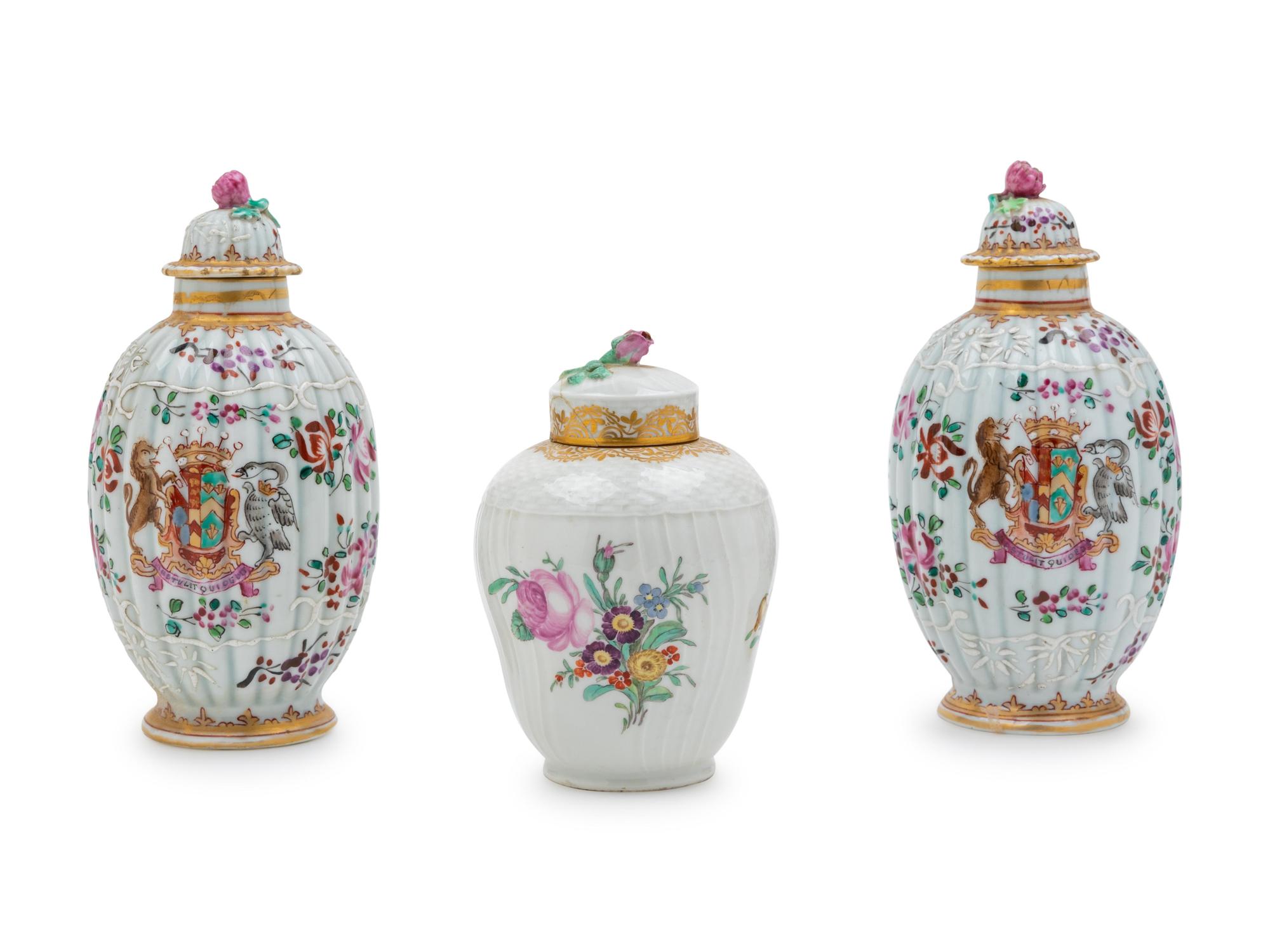 A Pair of Samson Famille Rose Armorial Porcelain Tea Caddies