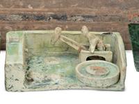 Three Chinese Green-Glazed Pottery Models and A Chinese Pottery Rectangular Cosmetic Box