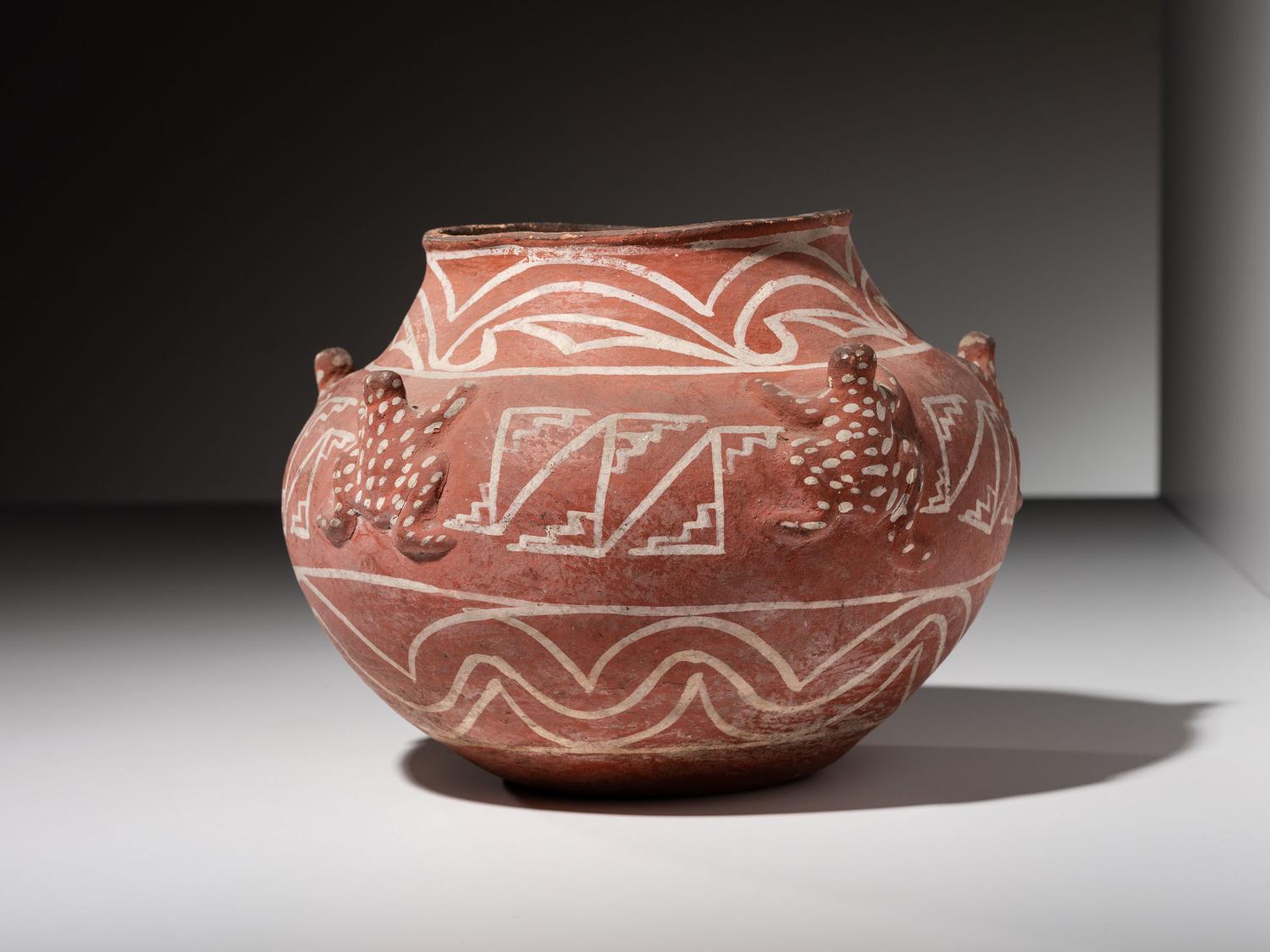 Zuni White-on-Red Frog Pottery Jar