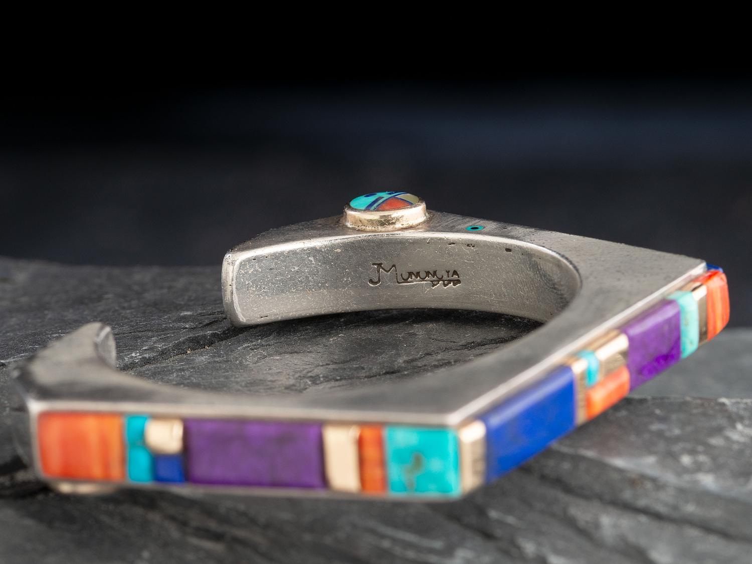 Inlaid Sterling Silver Angular Cuff Bracelet, with 14K Gold Accents