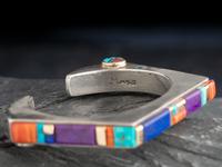 Inlaid Sterling Silver Angular Cuff Bracelet, with 14K Gold Accents