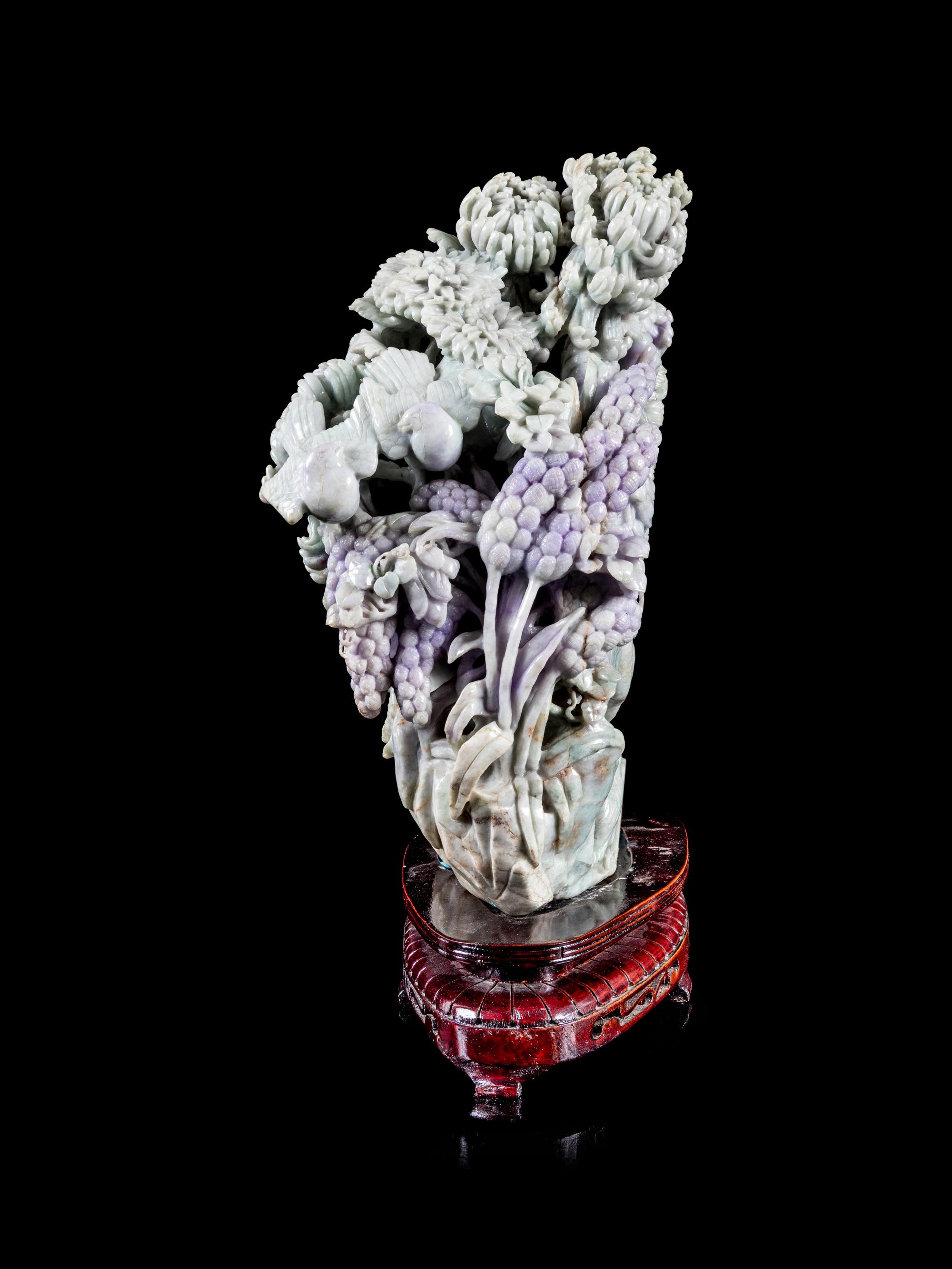 A Large Chinese Lavender and Pale Celadon Jadeite Figural Group