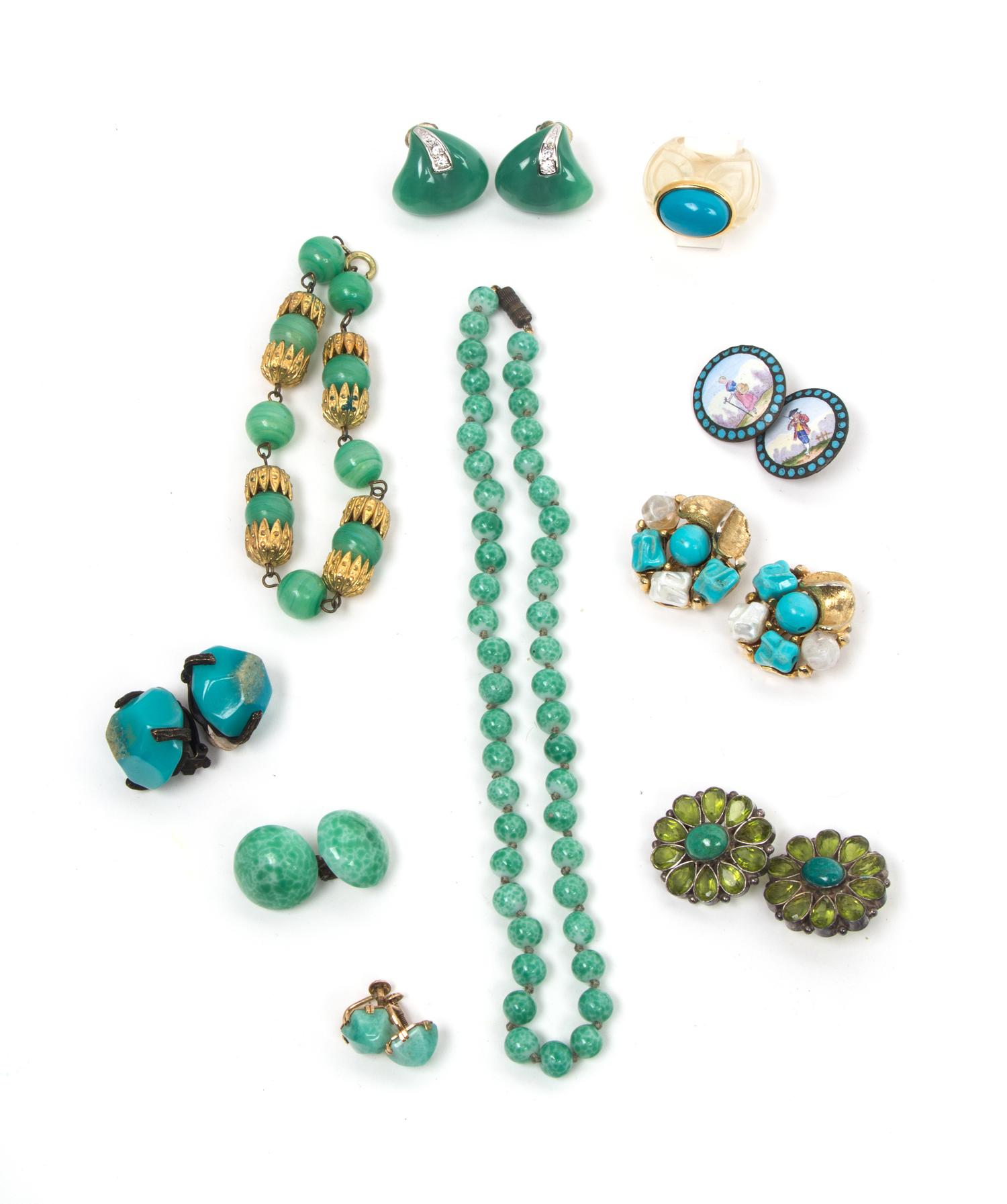 A Group of Turquoise and Green Costume Jewelry,