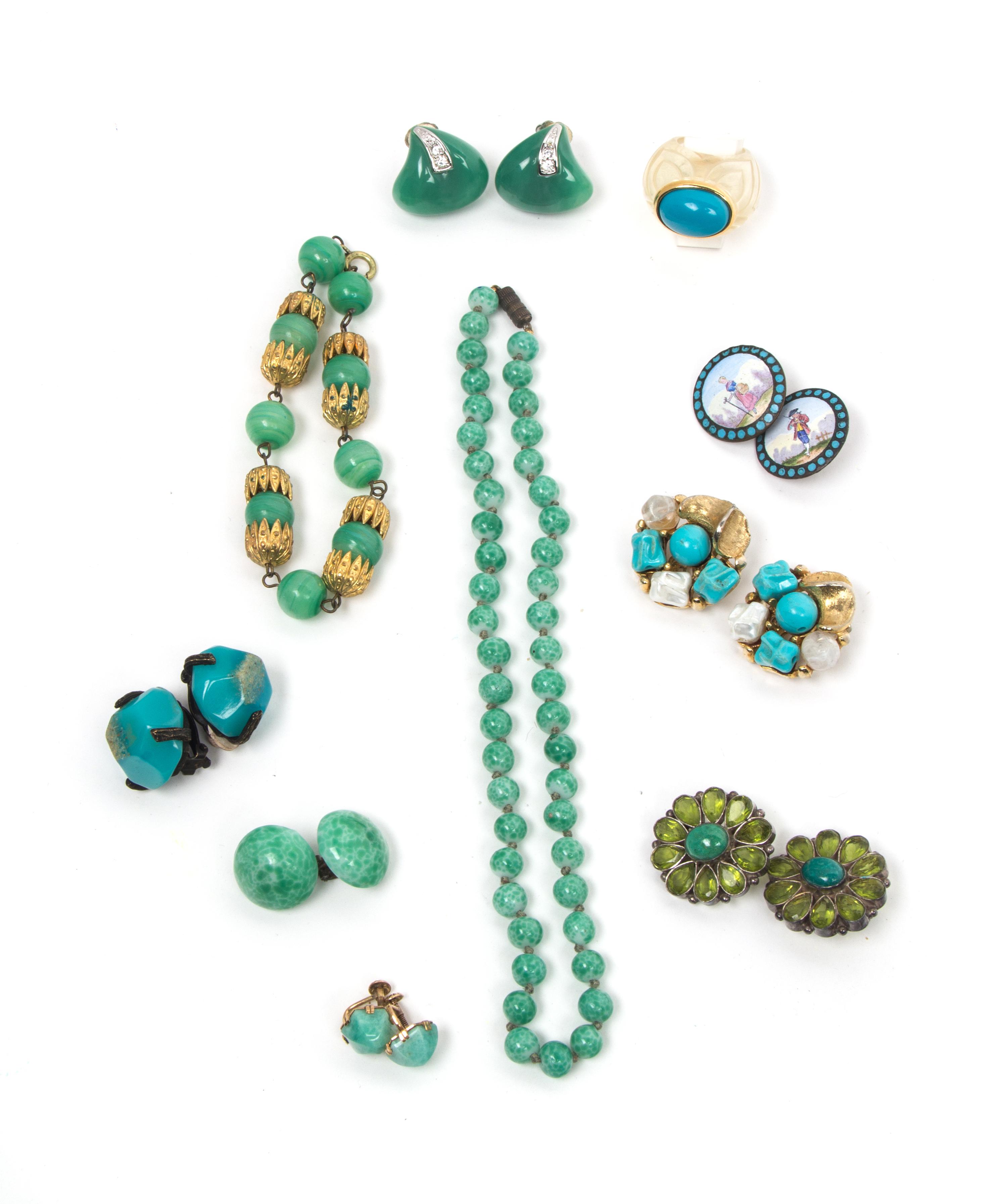 A Group of Turquoise and Green Costume Jewelry,
