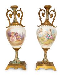 A Pair of French Sevres Style Porcelain and Champleve Vases — 19TH/20TH CENTURY