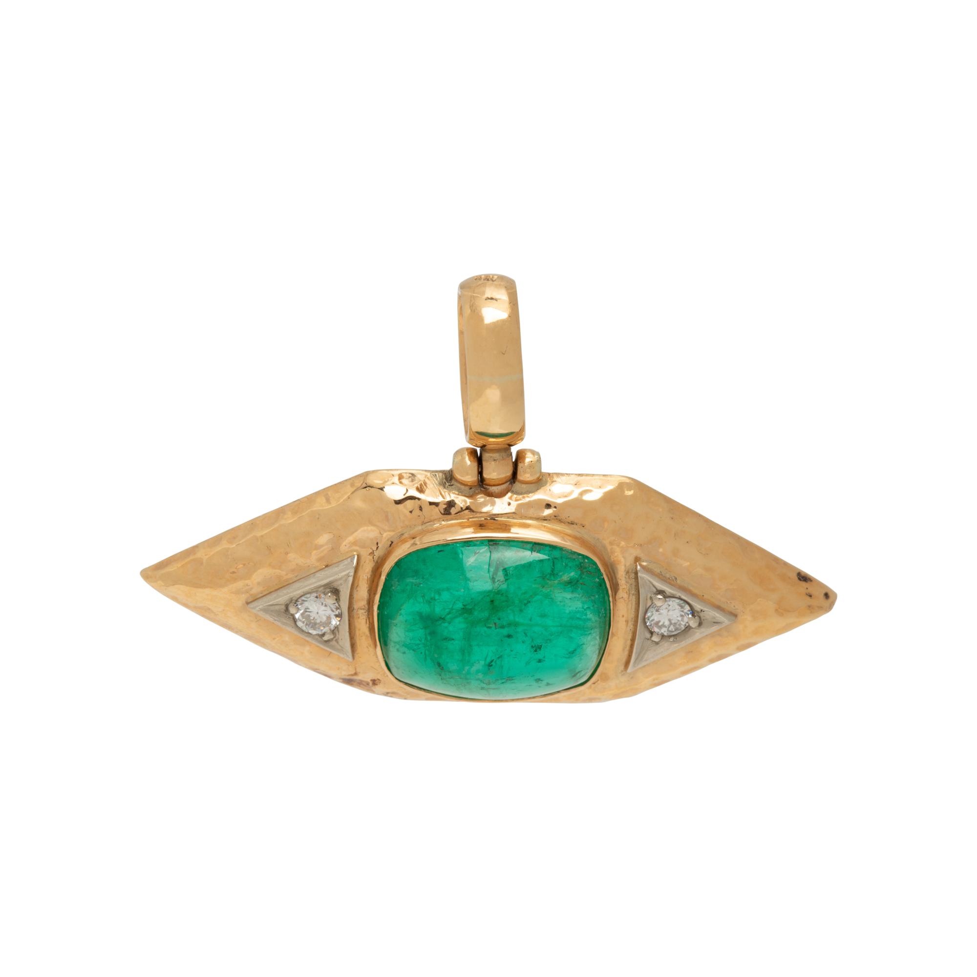 YELLOW GOLD, EMERALD AND DIAMOND PENDANT