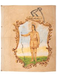 [AMERICANA]. Double-sided painting on canvas depicting the seal of the State of Massachusetts. Ca last quarter 19th century.