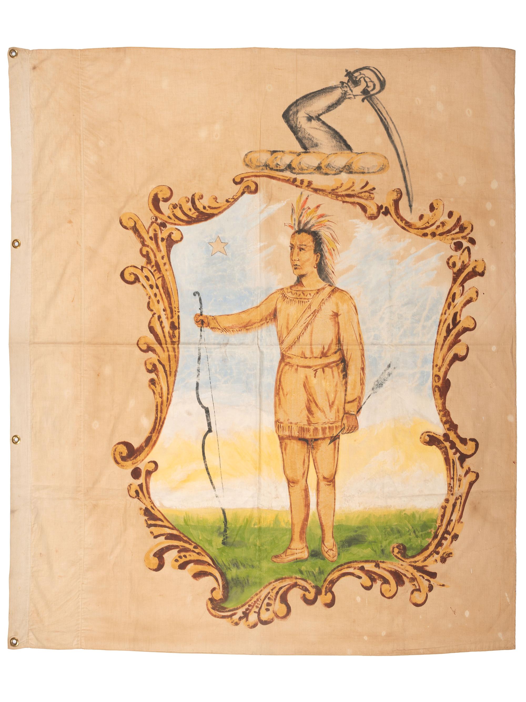 [AMERICANA]. Double-sided painting on canvas depicting the seal of the State of Massachusetts. Ca last quarter 19th century.