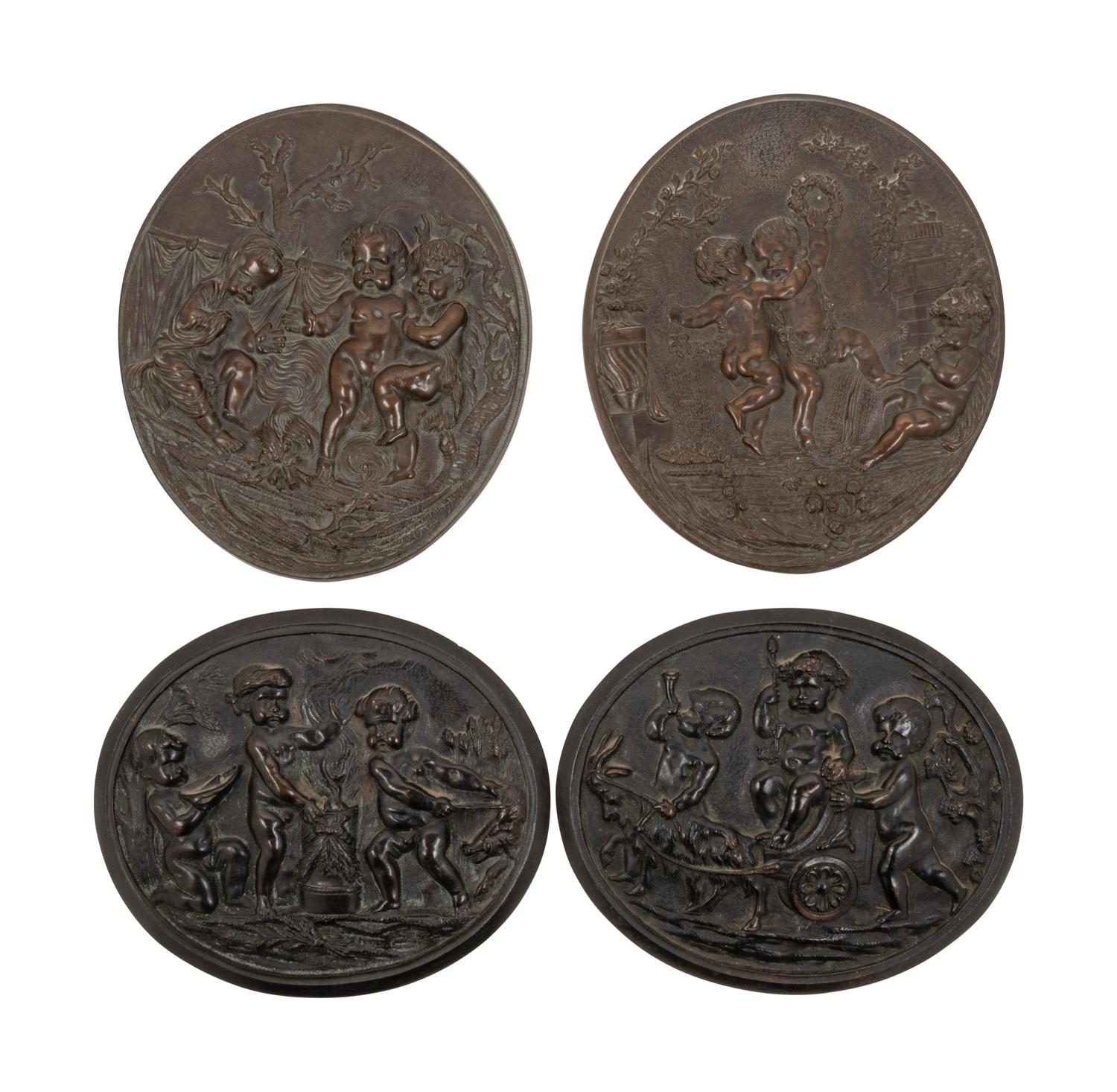 Two Pairs of French Relief Cast Bronze Plaques After Claude Michel (Clodion)