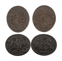 Two Pairs of French Relief Cast Bronze Plaques After Claude Michel (Clodion)