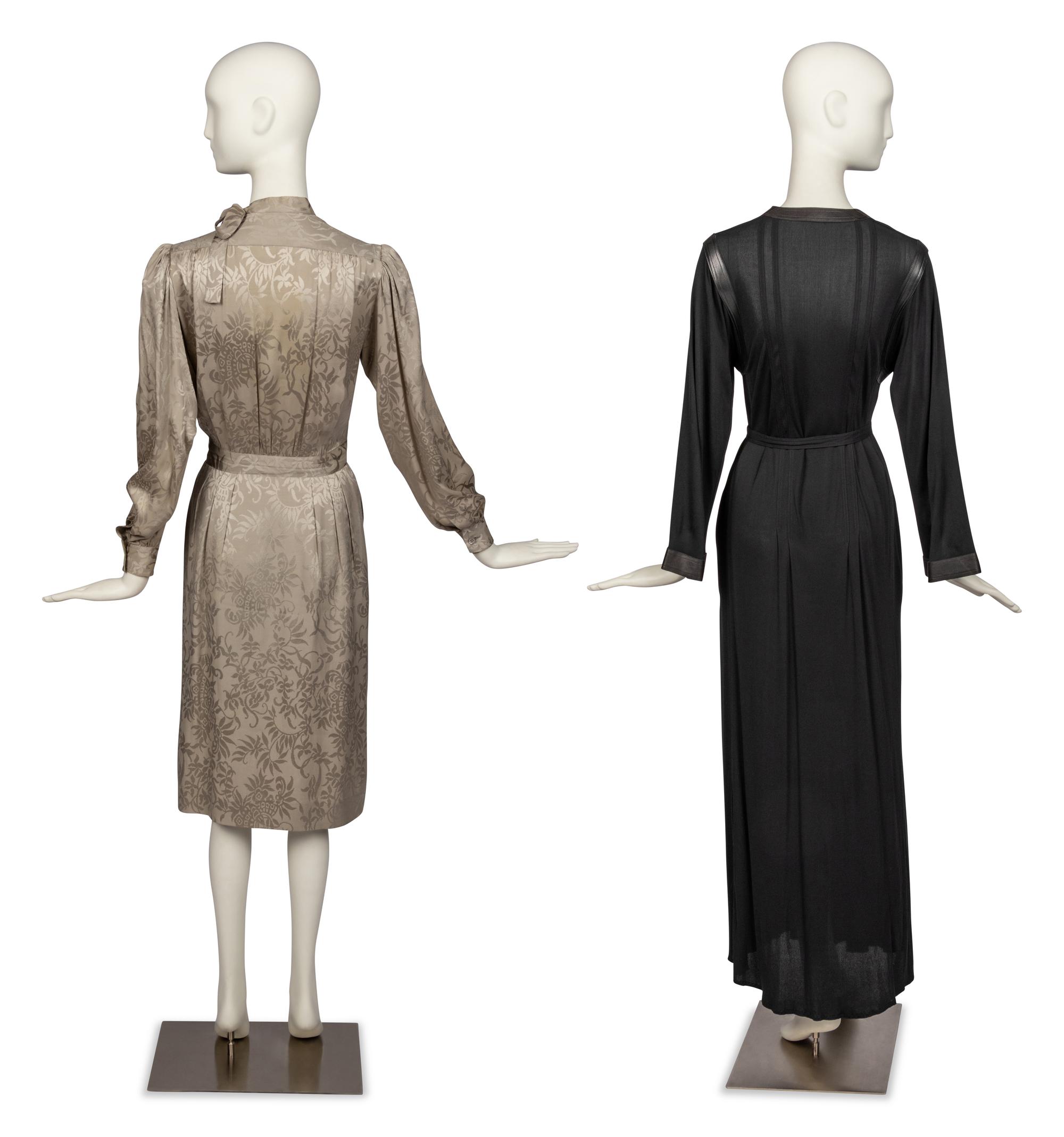 Saint Laurent Rive Gauche Dress and Jean Muir Dress, 1970-80s