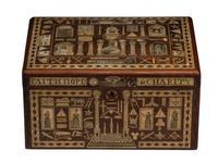 An American Scottish Rite Masonic-Decorated Sulphur Inlaid and Penwork Walnut Cash Box