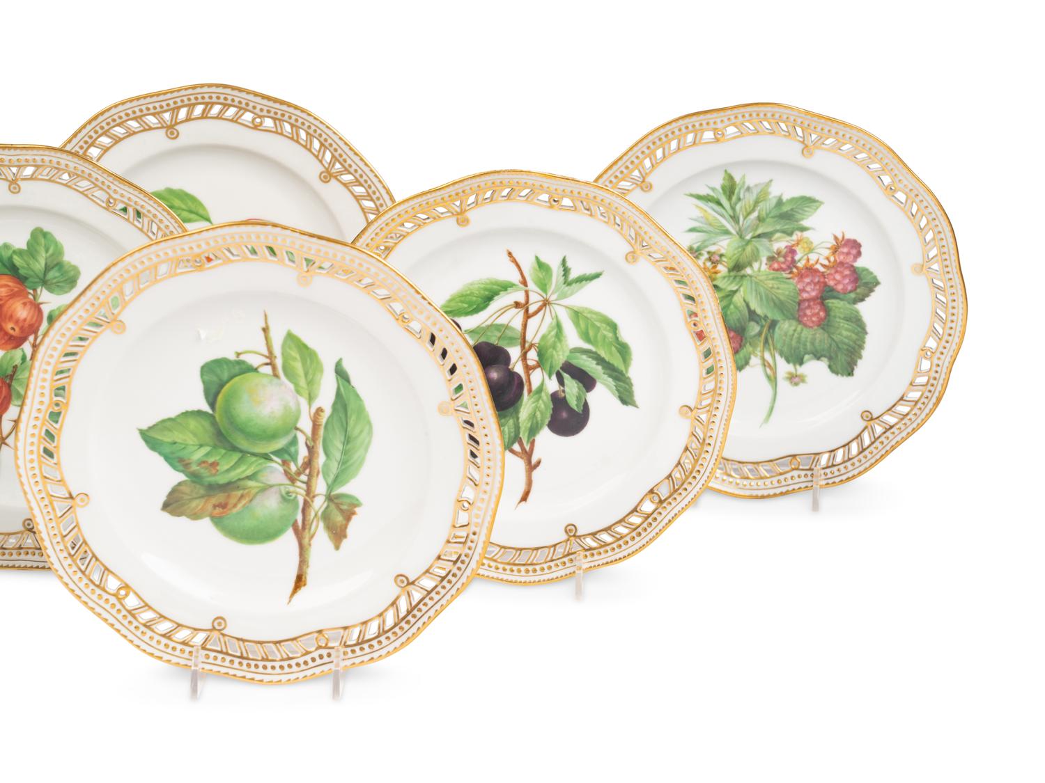 A Set of Eight Royal Copenhagen Flora Danica Porcelain Fruit Plates