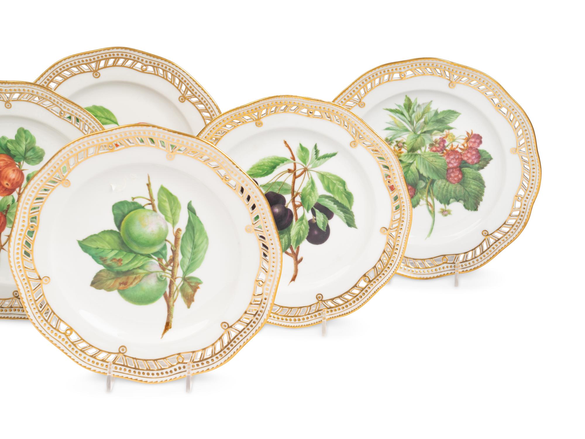 A Set of Eight Royal Copenhagen Flora Danica Porcelain Fruit Plates
