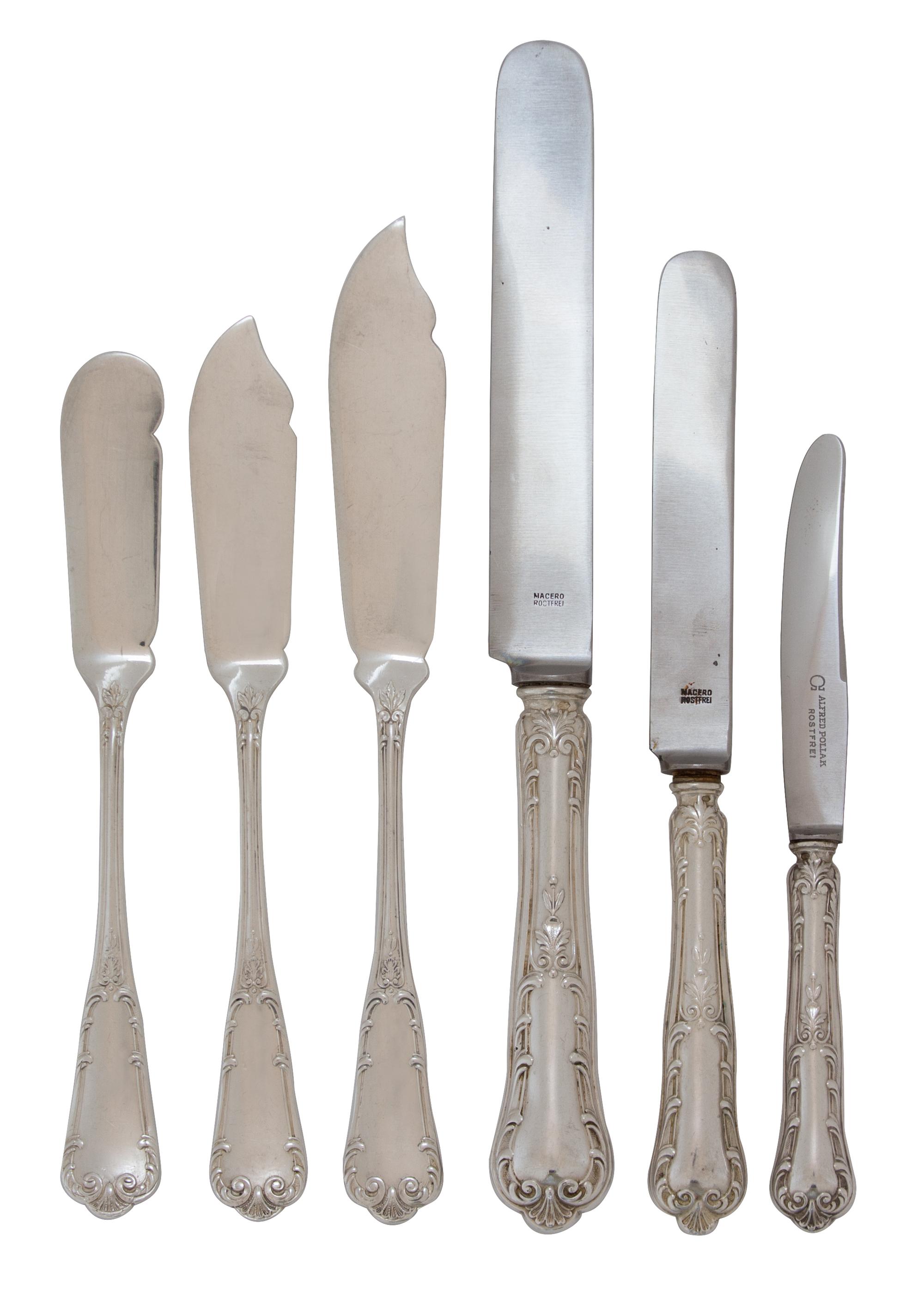 An Austrian Belle Epoque Silver Flatware Service for Twelve, , patterned on both sides, comprising; 12 dinner knives 12 dinner forks 12