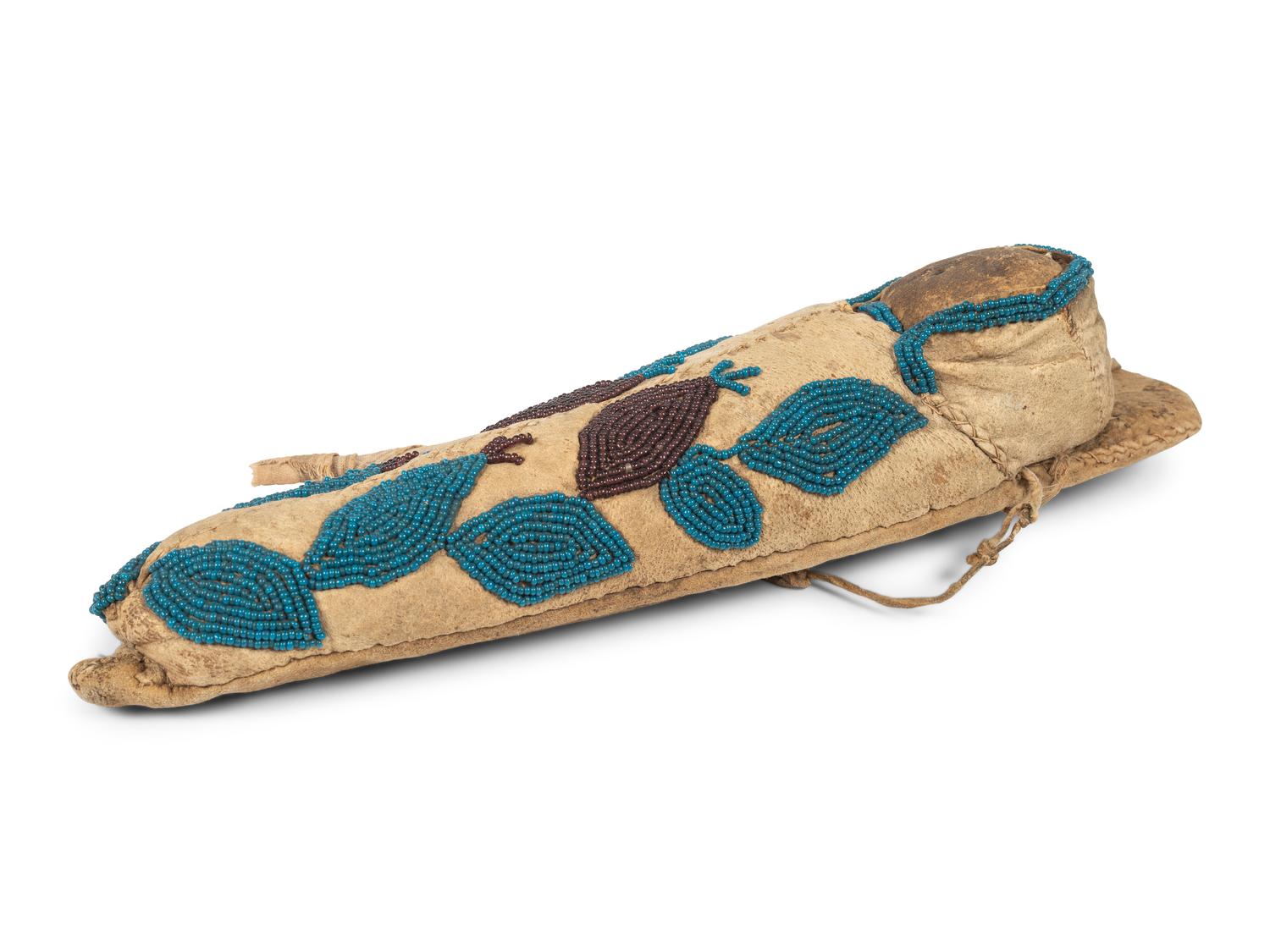 Umatilla Beaded Hide Toy Cradle, with Doll