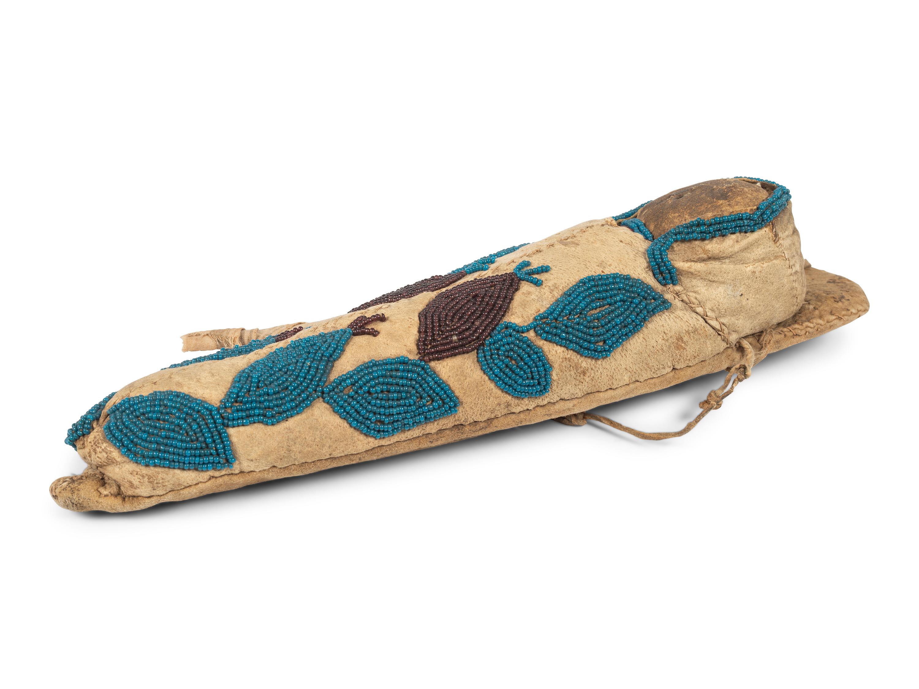 Umatilla Beaded Hide Toy Cradle, with Doll