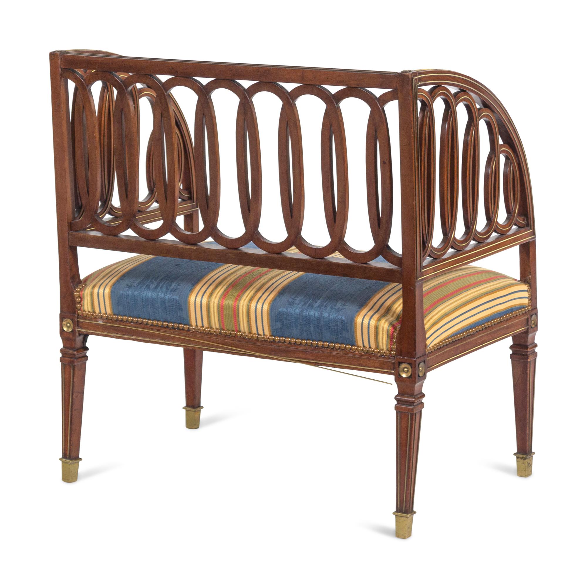 A Russian Neoclassical Brass Inlaid Mahogany Bench